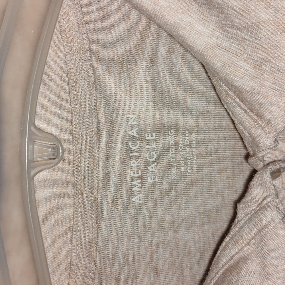 American Eagle Tan Cropped Button Front Polo Shirt - Picture 2 of 4